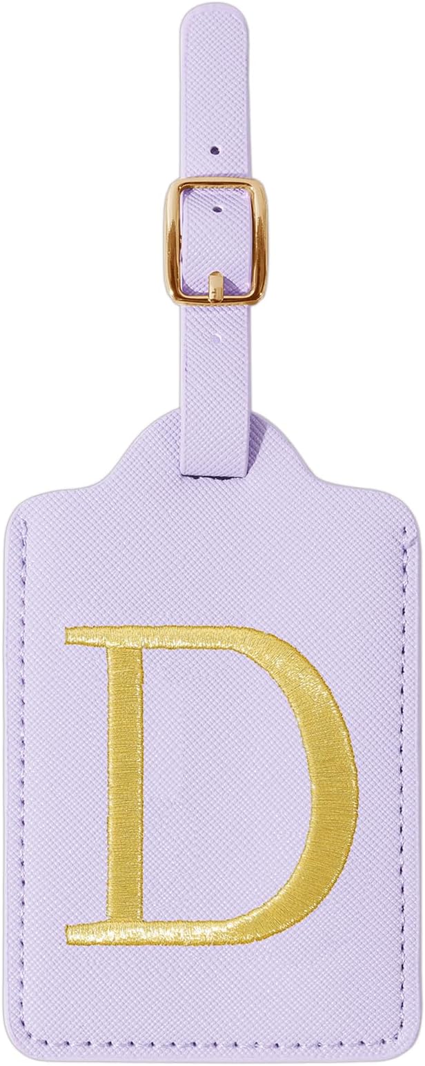 Personalized Initial Luggage Tags for Suitcase, Purple Leather Cute Luggage Tags with Privacy Cover Name Card, Embroidered Custom Monogrammed Luggage Tag Travel Backpack Tags Gifts for Women Kids(D)