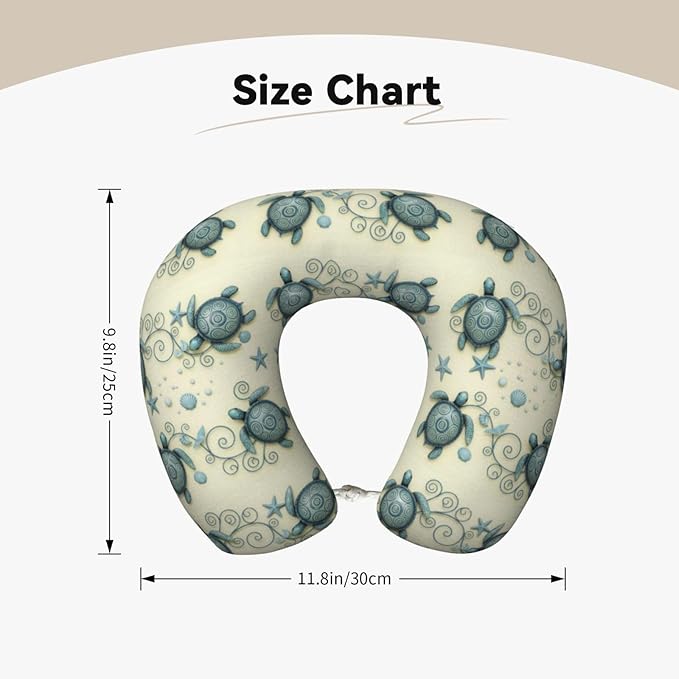 Travel Pillow for Men Women, Washable Relax U Shaped Neck Pillows for Car Head Pain Relief Sleeping Ocean Friends Sea Turtle