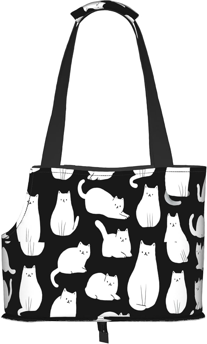 White cat Small pet (Kitten or Puppy) Travel Handbag Portable Foldable Shoulder Bag pet backpackBlack