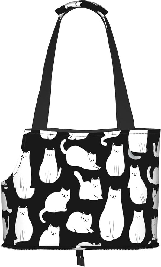 White cat Small pet (Kitten or Puppy) Travel Handbag Portable Foldable Shoulder Bag pet backpackBlack