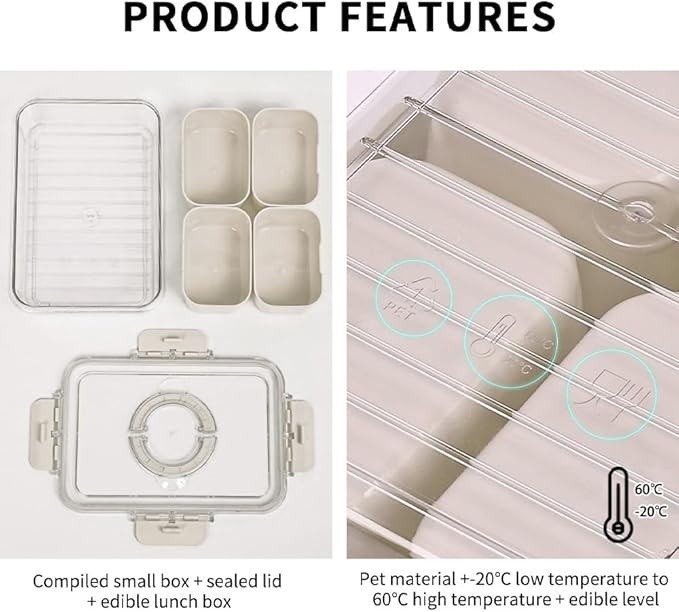 Small Snackle Box Container with Lid, 4 Compartment Travel Snack Container with Handle, Divided Serving Tray with Lid, Portable Snack Box for Candy, Fruits, Nuts, Snacks, Veggies
