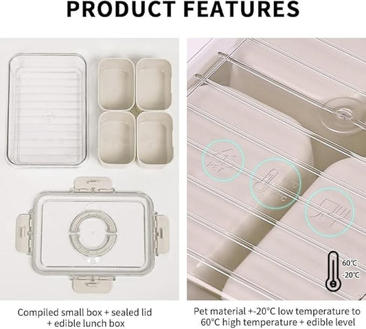Small Snackle Box Container with Lid, 4 Compartment Travel Snack Container with Handle, Divided Serving Tray with Lid, Portable Snack Box for Candy, Fruits, Nuts, Snacks, Veggies
