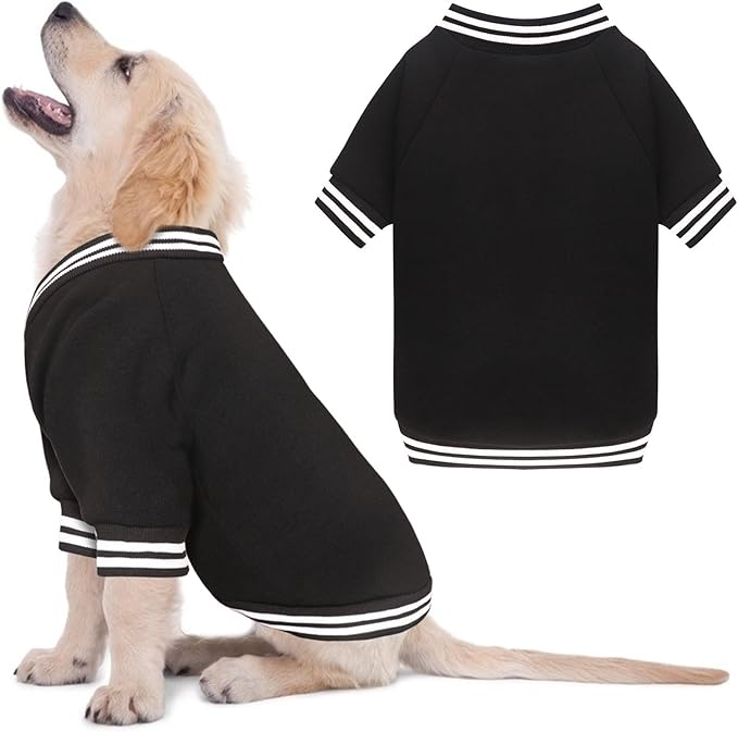 Dog Sweaters for Small Dogs, Brushed Fleece Dog Sweater Baseball Jacket Pet Clothes Soft Warm Sweatshirt Puppy Sweater Boy Girl Pet(Black-S)