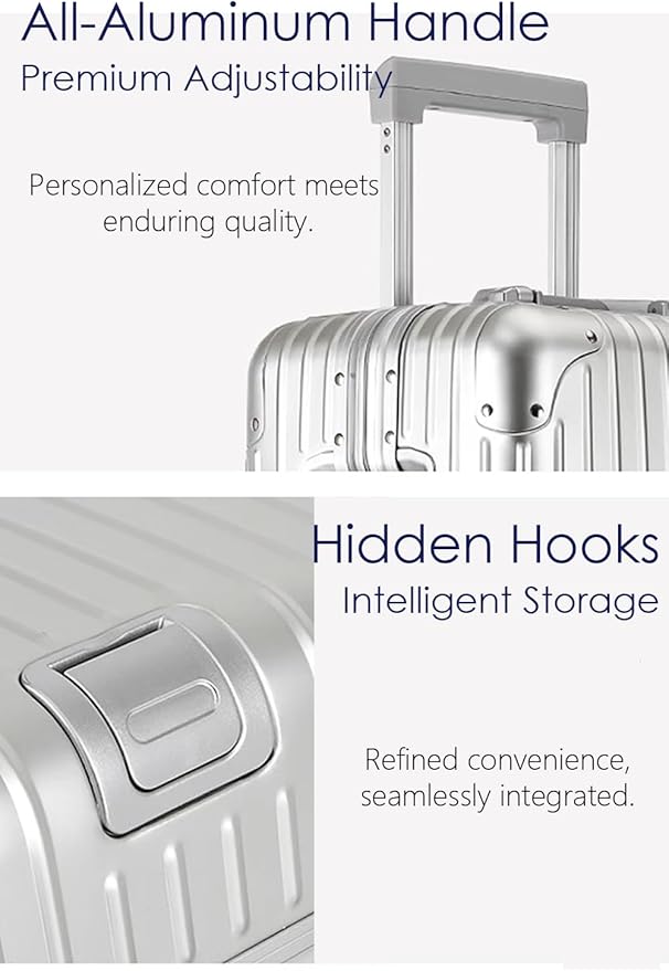 HotWay 20 Inch All Aluminum Carry On Luggage with Wheels, Hard Shell Zipperless Suitcase with TSA Locks, Silver Travel Luggage (22x14x9 Airline Approved)