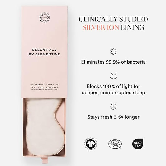 Clementine Sleepwear Essentials Organic Champagne Sunset Sleep Mask | Oversized Contoured Eye Mask with Bamboo and Silver Ion Silk for Sensitive Skin and Restful Sleep