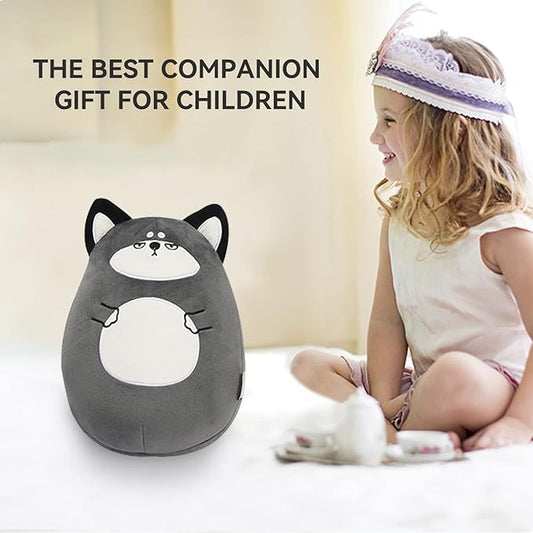 Kids Travel Pillow - 2-in-1 Deformable Kids Neck Pillow for Traveling, Soft U-Shaped Pillow with Adorable Animal Design, Comfy Sleep and Play, Ideal for Airplanes and Cars - Gray Husky