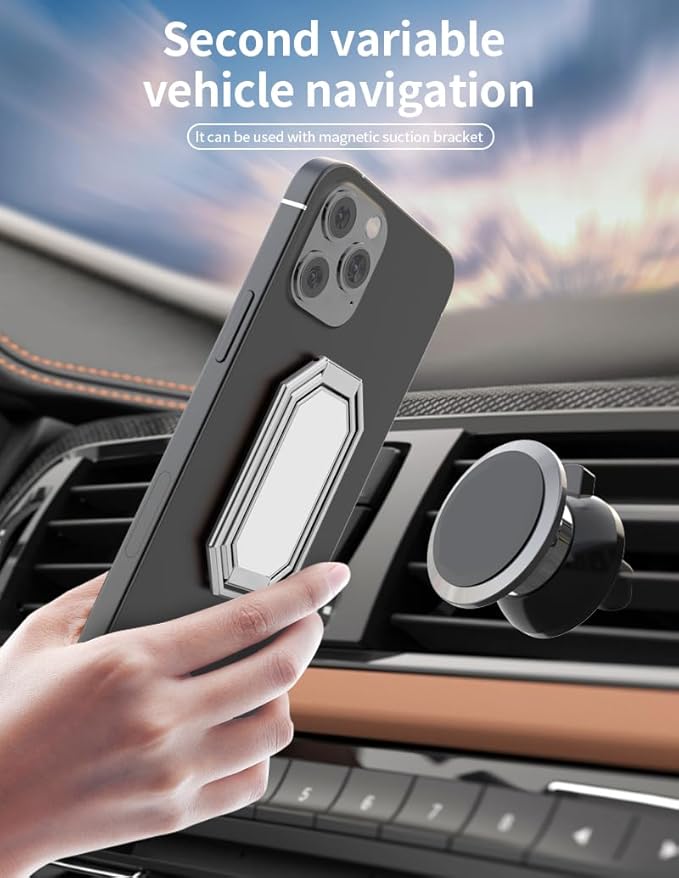 Phone Ring Holder Finger Kickstand Foldable Cell Phone Stand Upgraded 360°Rotation Metal Ring Grip Holder for Magnetic Car Mount Compatible with iPhone iPad Samsung Most Smartphone