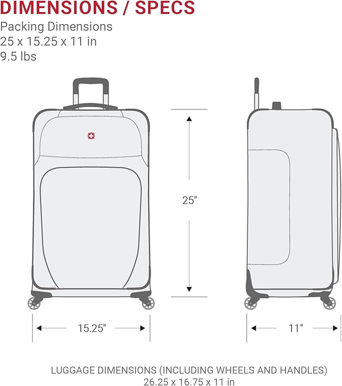 SwissGear Sion Softside Expandable Luggage, Dark Grey, Checked-Medium 25-Inch