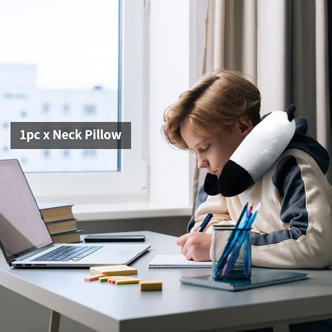 EKDJKK Travel Pillow for Kids, Cute Animal Neck Pillow Support U Shaped Cushion Plush Soft Rest Reading Pillow Sleeping Pillow for Airplane Train Car (Panda)
