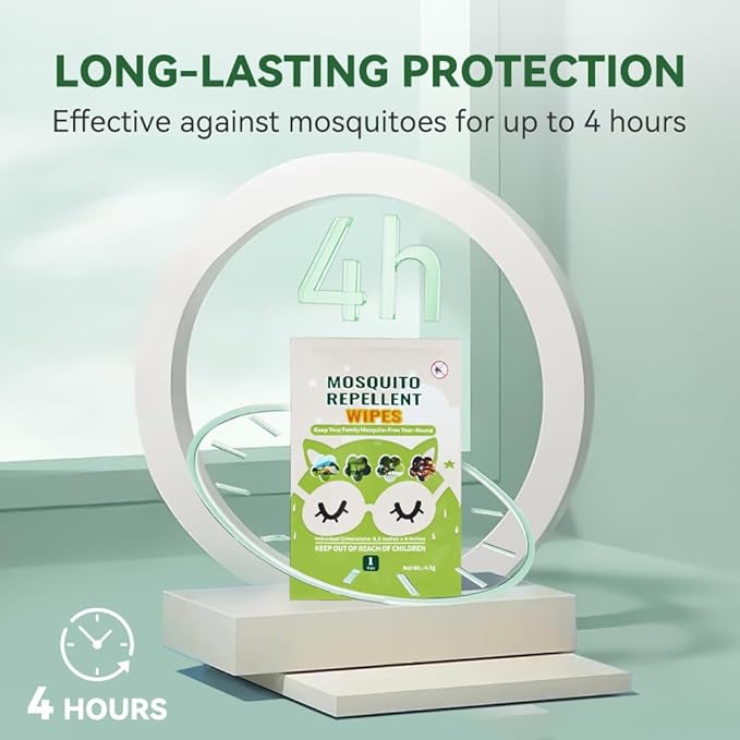 30 PCS Mosquito Repellent Wipes, Individually Wrapped Insect Repellent Wipes Made of Natural Plant-Based Essential Oils, Safe & Effective Insect Protection Perfect for Outdoor Activities, Long-Lasting