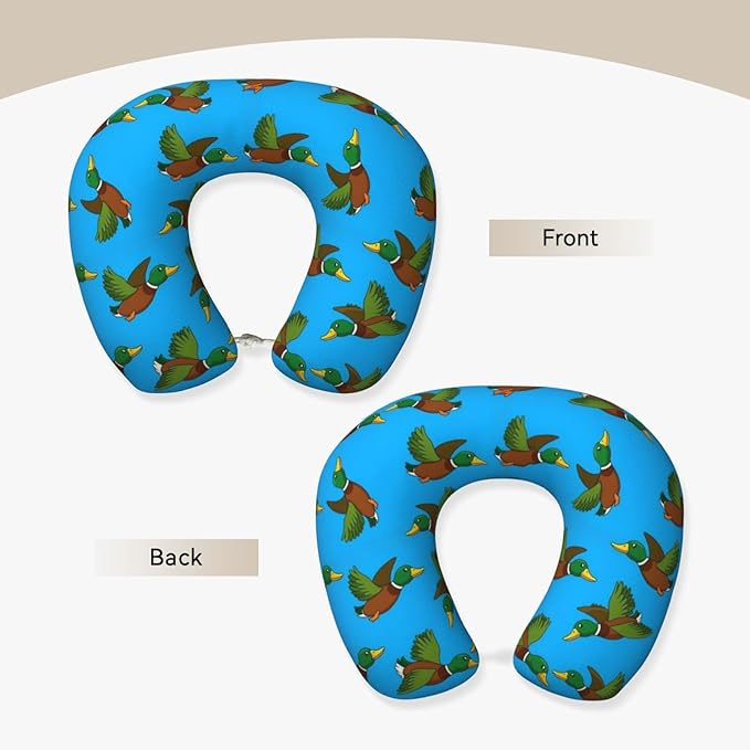 Comfortable Memory Foam Neck Pillow Cute Mallard Ducks, Travel U Shaped Airplane/Car/Flight Pillows with Removable Zipper Cover, Chin Head Neck Support Cushion