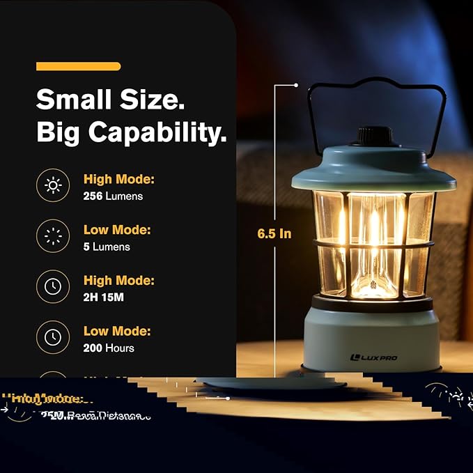 LUXPRO Retro LED Lantern - Battery-Powered Emergency Lantern - Water Resistant - Bright LED Lamp for Indoor & Outdoor Use - Use for Tents, Hiking or Hurricane Prep (Blue, Pack of 2)