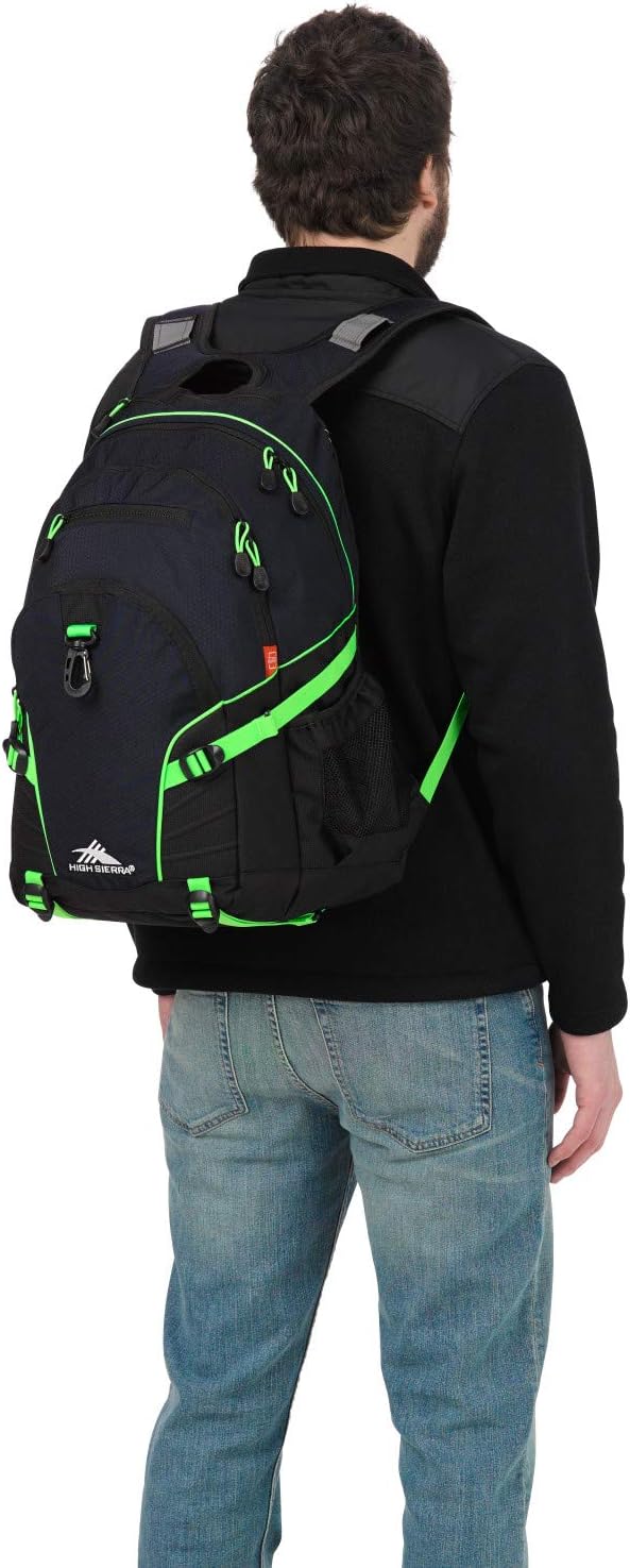 High Sierra Loop Backpack, Travel, or Work Bookbag with tablet sleeve, One Size, Midnight Blue/Black/Lime