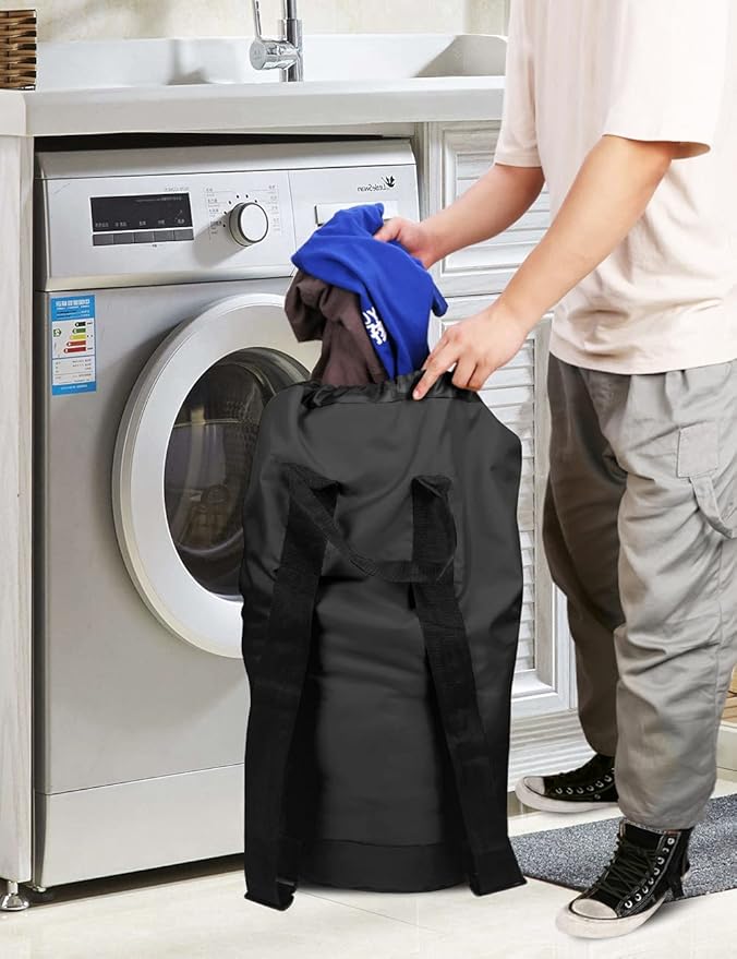 Dalykate Backpack Laundry Bag, Laundry Backpack with Shoulder Straps and Mesh Pocket Nylon Clothes Hamper Bag with Drawstring Closure