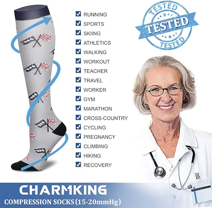 CHARMKING Compression Socks for Women & Men Circulation (8 Pairs) 15-20 mmHg is Best Support for Athletic Running,Cycling