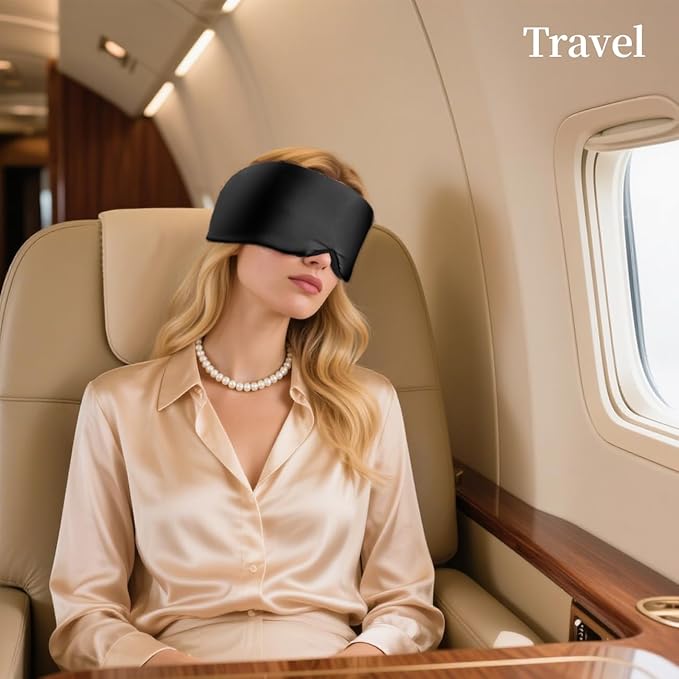 USlixury Silk Sleep Mask, 3D Contoured Sleeping Masks, Blackout Sleep Masks for Women with Nose Wing,100% Mulberry Silk, Face-Hugging Non-Slip SLEP Mask for Side Sleeper, 27.5x4.5'', Black