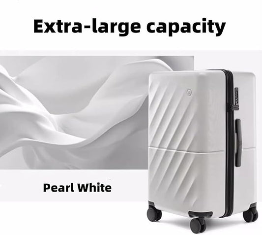 NINETYGO Trunk Luggage 26 Inch, Medium Checked Luggage with Double Spinner Wheels, Anti-Burst Zipper, Hard Case PC Suitcase, Lightweight Travel Luggage, TSA Approved (Pearl White, Hudson)