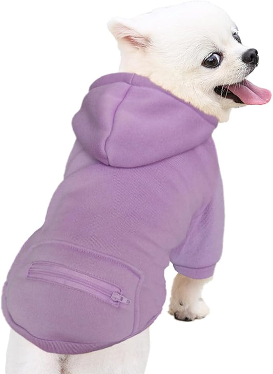 Jecikelon Pet Dog Cold Weather Coat with Pocket Winter Dog Hoodie Warm Puppy Clothes for Small Dogs Chihuahua Clothing (Purple, XX-Small)