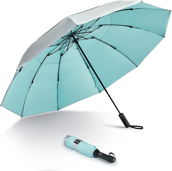 G4Free 46 Inch Inverted Small Travel Umbrella Compact, Reverse UPF 50+ UV Protection Umbrella 10 Ribs Windproof for Rain Double Canopy with Vent Automatic Open Close
