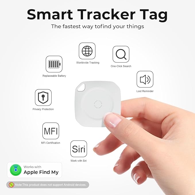 Air Tracker Tags 4 Pack Tag Set, Compatible with Apple Find My App (iOS Only), Key Finder and Item Tracker Smart Tag for Keys, Bags, Luggage, Pets, Wallet，Loud Beep,Replaceable Batteries(White)