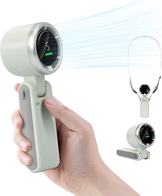 Portable Handheld Turbo Fan, 3600mAh Battery Operated Fan with LED Display, Mini Portable Fans, 180°Adjustable, 5 Speeds, Handheld/Neck/Desk 3 in 1 Personal Hand Fans for Indoor Outdoor