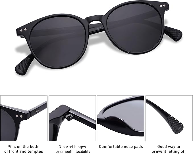 SOJOS Small Round Classic Polarized Sunglasses for Women Men Vintage Style UV400 Lens MAY SJ2113