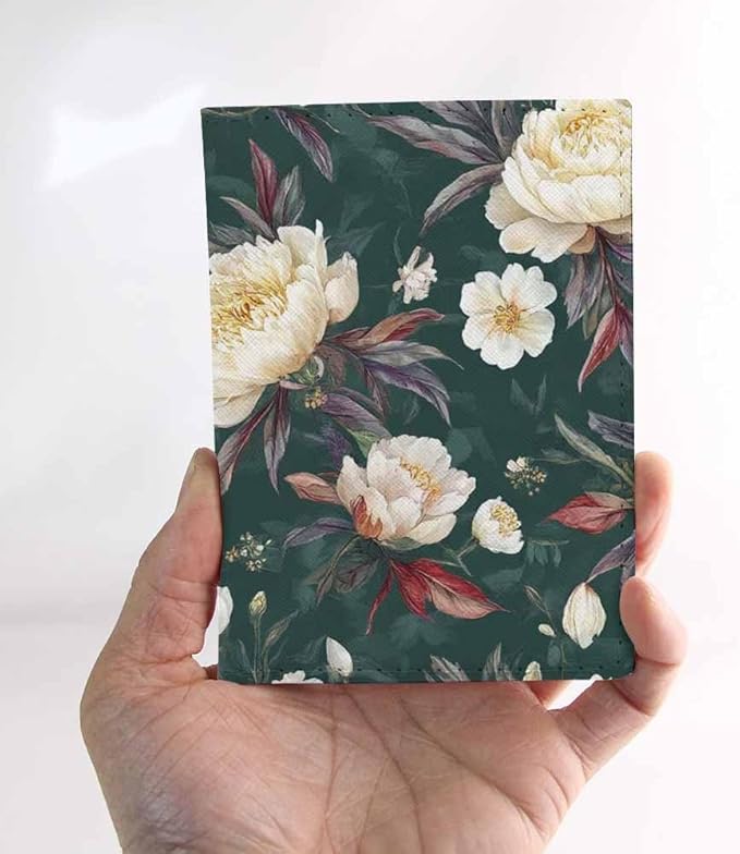 Peonies Passport Holder for Travel Floral Leaf Meadow Plants PU Leather Passport Cover Wallet Cute Passport Card Holder for Women and Men