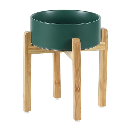 Ceramic Raised Dog Bowl Set, Elevated Dog Bowl with Stand, Food and Water Bowl for Large Breed Dogs, Weighted Pet Dishes(8.2'',60oz, Green)