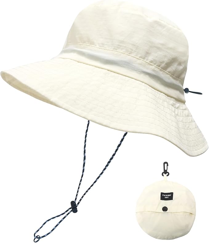 PFFY Quick Dry Waterproof Packable Bucket Hat for Women Men Outdoor Sun Hats with Detachable Chin Strap