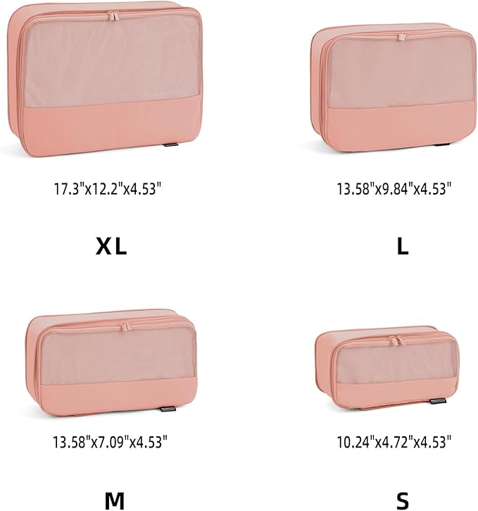 4 Piece Compression Packing Cubes for Suitcases and Backpack, Lightweight Travel Organizers (Dusty Pink)
