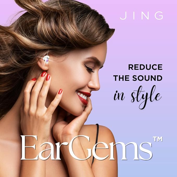 JING Eargems High Fidelity Concert Ear Plugs – Stylish Reusable Ear Protection for Concerts, Festivals, Travel & Sleeping – Crystal Rhinestone Noise Reduction Earplugs | White