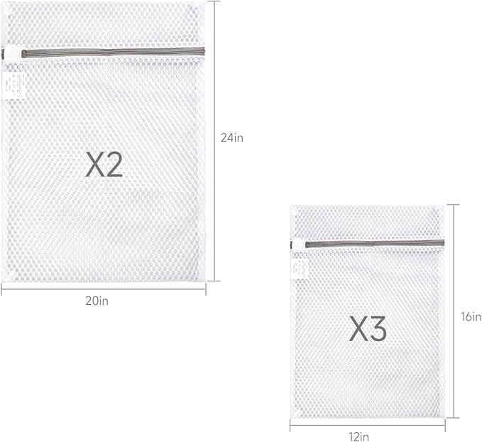 GOGOODA Mesh Laundry Bags for Delicates, 5 Set(3 Medium, 2 XL Large) Honeycomb Mesh Lingerie Wash Bags, with Zipper Closure for Bras, Underwear, Baby Clothes