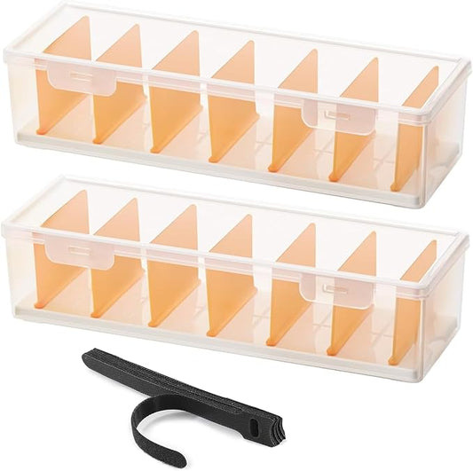 2 Pack Clear Cable Organizer Box with Lid, Plastic Charger Cable Cord Storage Organizer, Stackable Office Desk Organizers, Multifunctional Accessories Storage Box Fit in Home Drawer