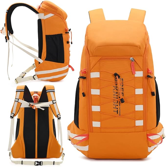 Bseash 40L Waterproof Hiking Camping Backpack with Rain Cover, Outdoor Sport Travel Daypack Rucksack for Skiing Cycling (Orange)