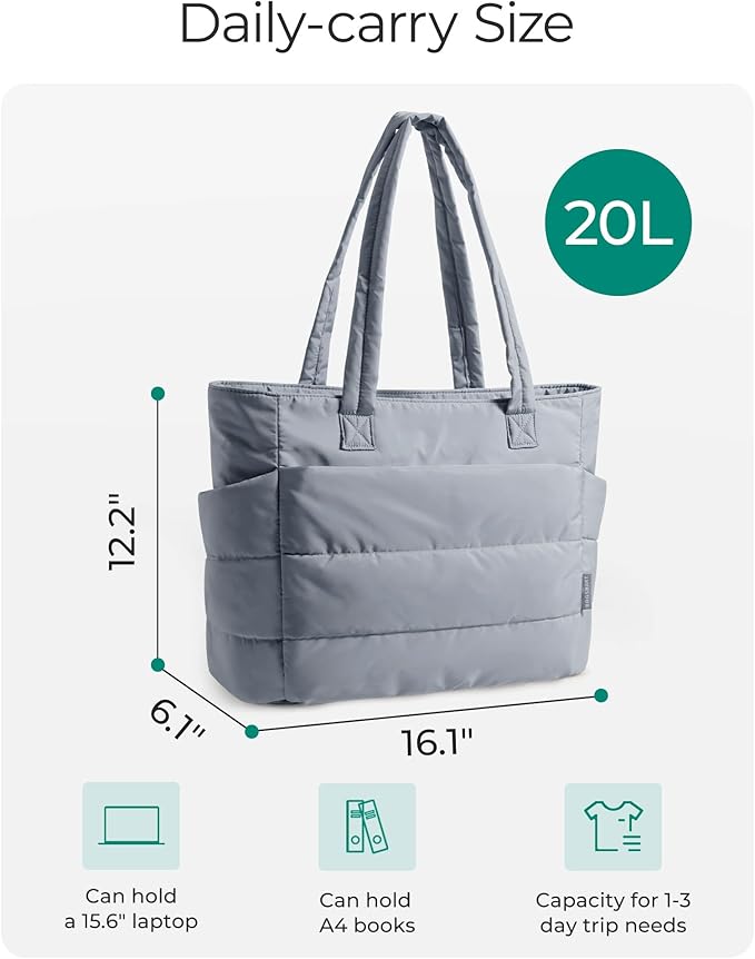 BAGSMART Tote Bag for Women, Lightweight Puffy Tote Bag with Compartments Shoulder Bag Handbag for Travel, Work, Gym