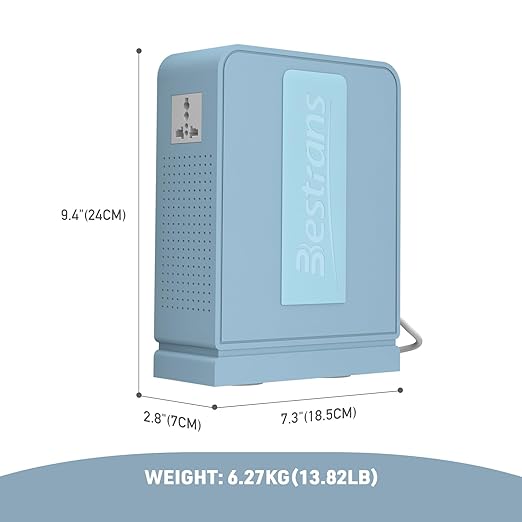 2000W Step Up Transformer 110v to 220v Converter, Heavy Duty Voltage Converter 110v to 220v with Dual Outlets, Overload Protection & Ultra-Quiet Design for Home Appliances, Light Blue