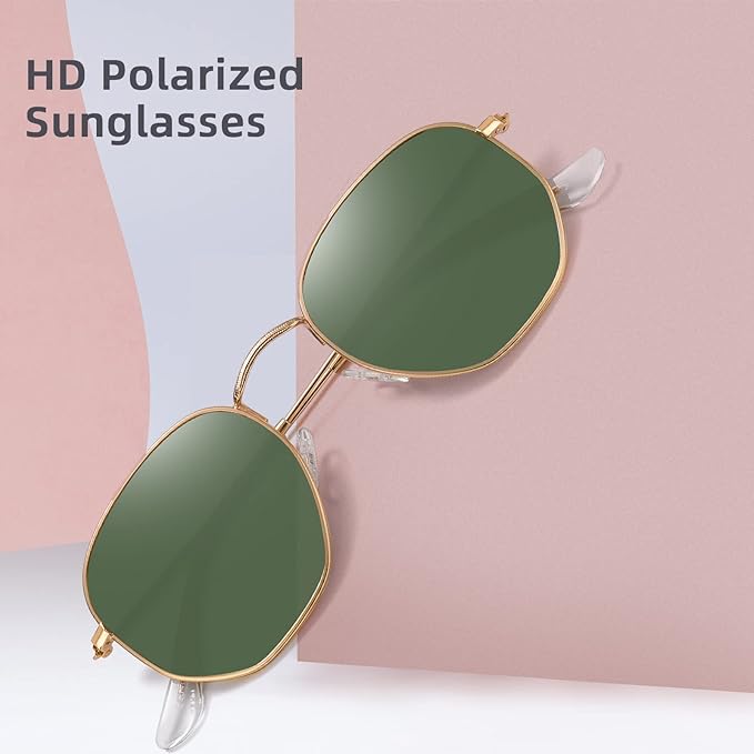 MEETSUN Polarized Hexagon Sunglasses for Women Men Polygon Square Sun Glasses UV400 Protection Metal Frame