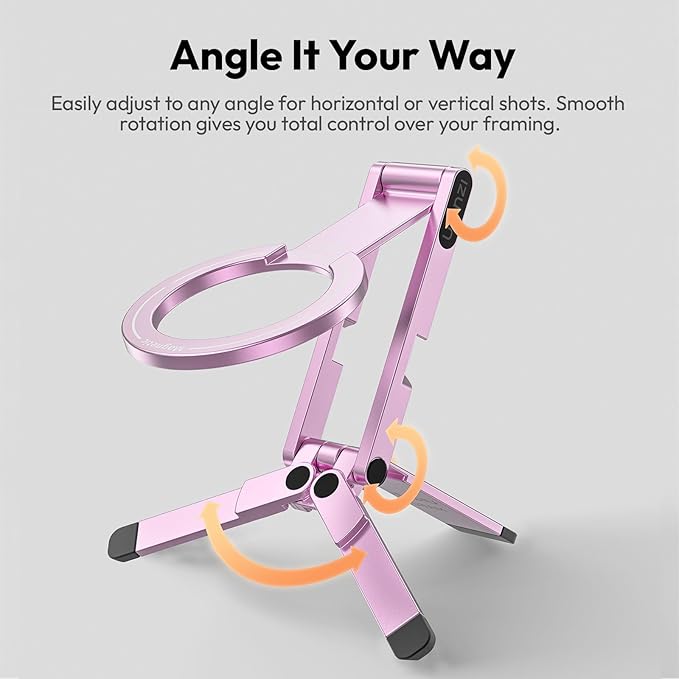 ULANZI MA60 Magnetic Phone Tripod Stand for iPhone - Aluminium Smartphone Mini Tripod Pocket Cell Phone Stand Strong Magnet Quick Mount Compatible with iPhone 16 15 14 13 12 Series, Pink