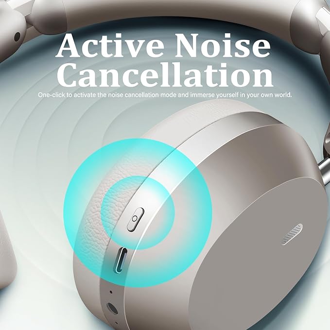 Wentronic Y04 Bluetooth Headphones Active Noise Cancelling Wireless Over Ear Headphones 48 Hours Playtime High Sound Quality Foldable Headphones with Soft Ear Cushion for Travel - Starlight