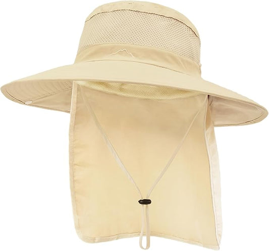 Outdoor Sun Hats with Stowable Neck Flap for Men Women UPF 50+ Mesh Summer Bucket Hat Wide Brim for Fishing Safari Hiking