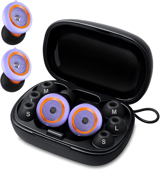 Senvok Ear Plugs for Sleeping Noise Cancelling with 3 Noise Reduction Levels - 50dB NRR Soft Silicone Earplugs for Sleep, Work, Travel - with 8 Ear Tips, 6 Fluorescent Rings and Carrying Case(Purple)