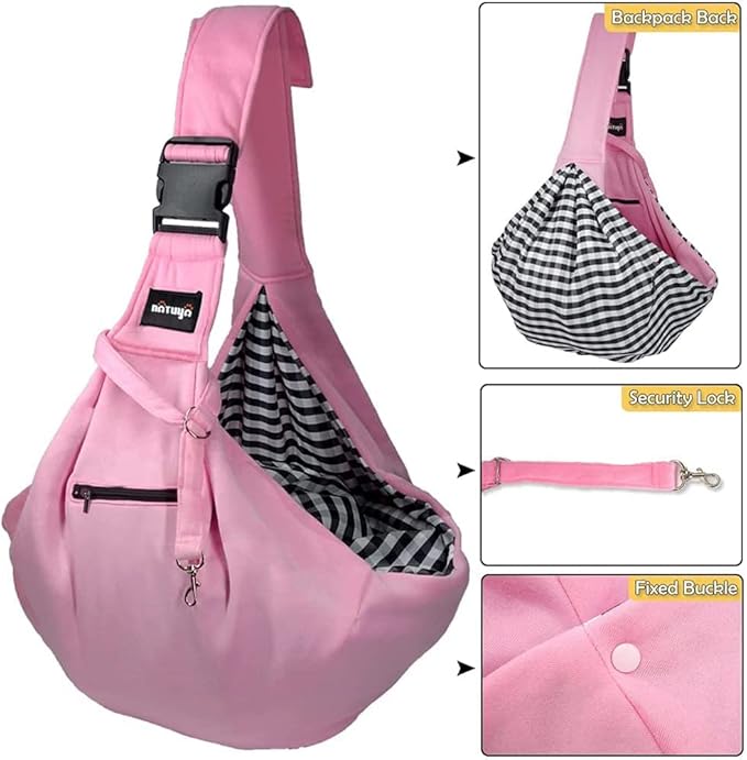 NATUYA Small Dog Carrier Sling Cat Sling,Adjustable Strap Hand Free Pet Puppy for Outdoor Traveling Subway (Pink, Snap)