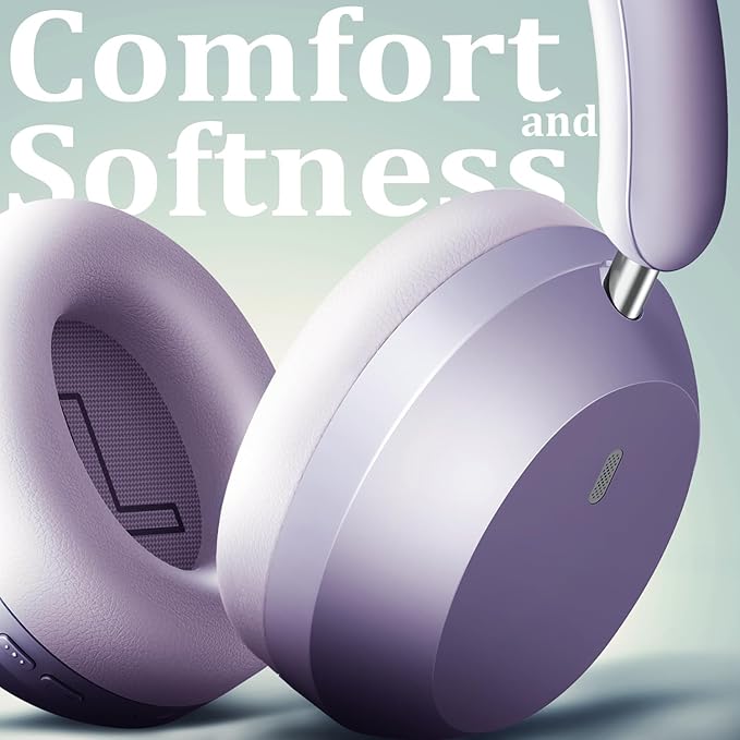 Wentronic Y04 Bluetooth Headphones Active Noise Cancelling Wireless Over Ear Headsets 48 Hours Playtime High Sound Quality Foldable Earphones with Soft Ear Cushion for Travel - Purple