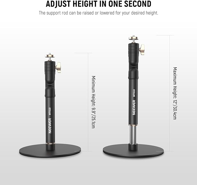 NEEWER Cell Phone Stand for Desk, Adjustable Office Table Phone Holder Mount Compatible with iPhone Samsung for Video Recording Filming, 360° Ball Head, Foldable Arm, Weighted Metal Base, MT010