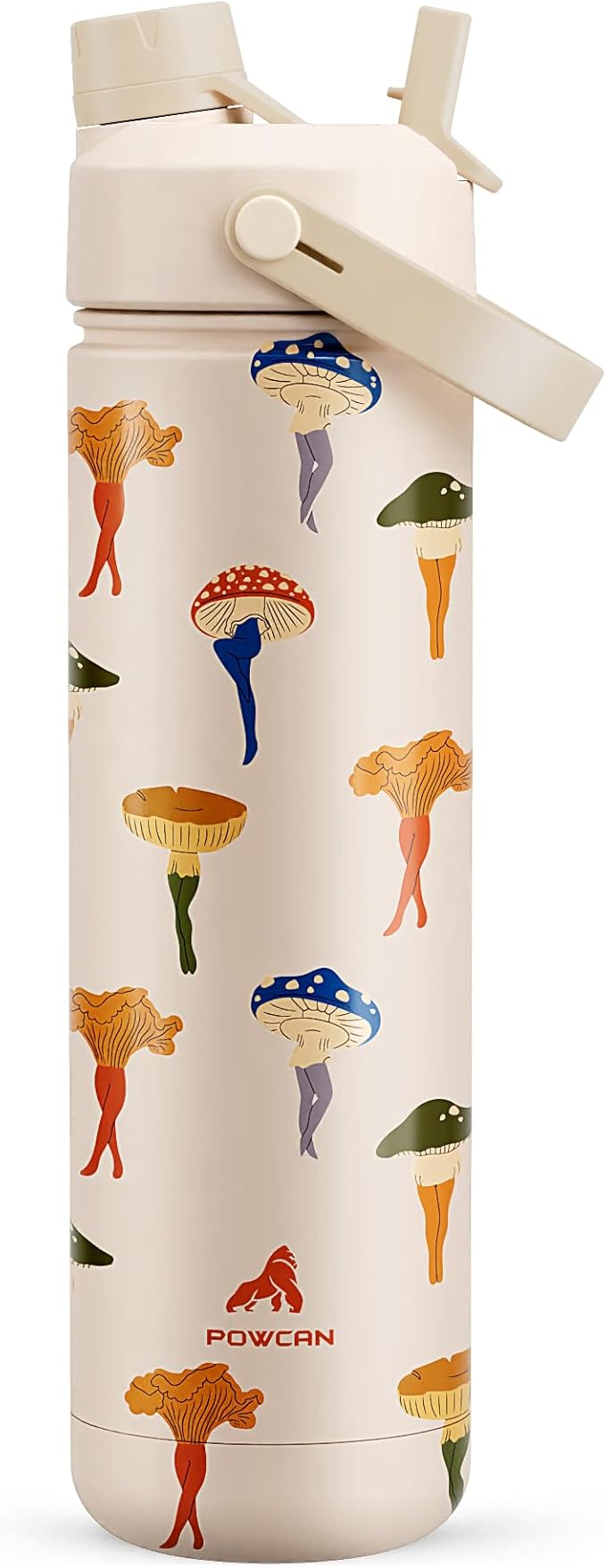 POWCAN 26 oz Insulated Water Bottle with 2-in-1 Straw and Spout Lid, Keep Cold 24H, Leak-Proof, Fits in Car Cup Holder, Stainless Steel Water Bottle for Sports, Travel, Gym, and School (Mushie Muse)