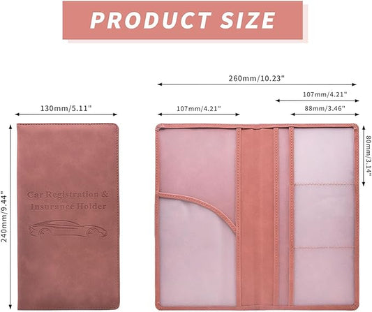 Car Registration and Insurance Card Holder - Vehicle Glove Box Document Organizer - Premium PU Leather Wallet Case - Driver License - Pink