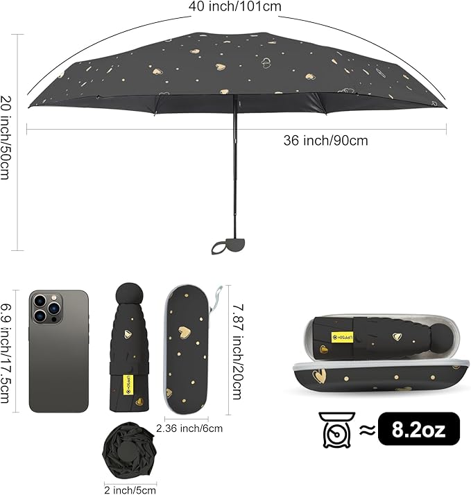 Compact Travel Umbrella - Mini Manual Umbrella for Purse, Windproof & UPF 50+ Sun & Rain Protection, Lightweight Portable Folding with Case for Women, Men，Kids