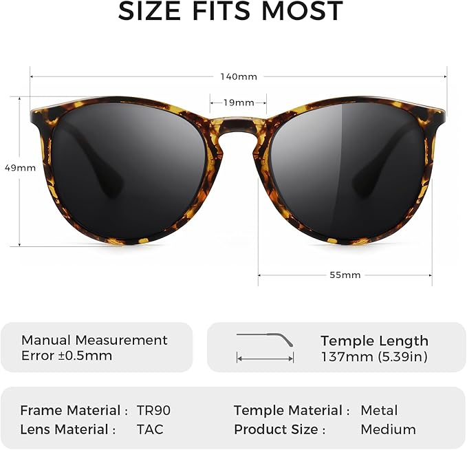 SUNGAIT Premium Vintage Round Sunglasses for Women Men Classic Retro Trendy Style