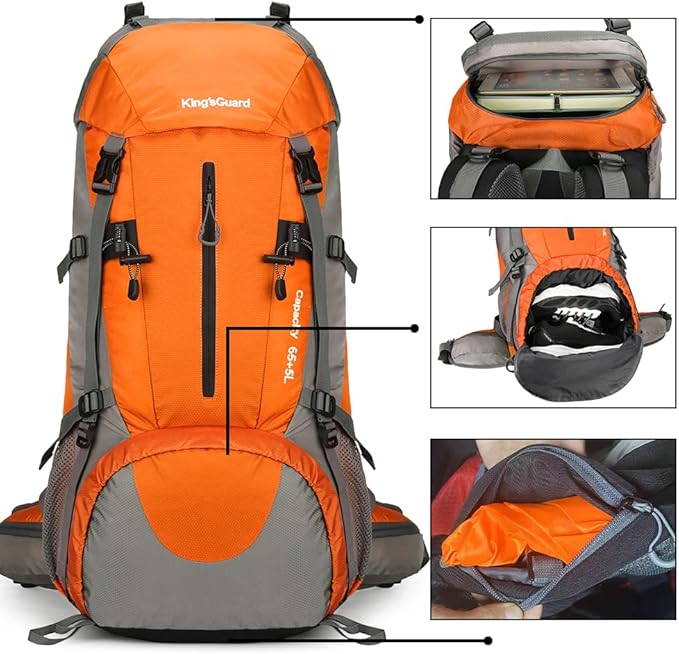King'sGuard 70L Hiking Backpack with Rain Cover Lightweight Waterproof Travel Camping Backpack Large Backpacking Pack