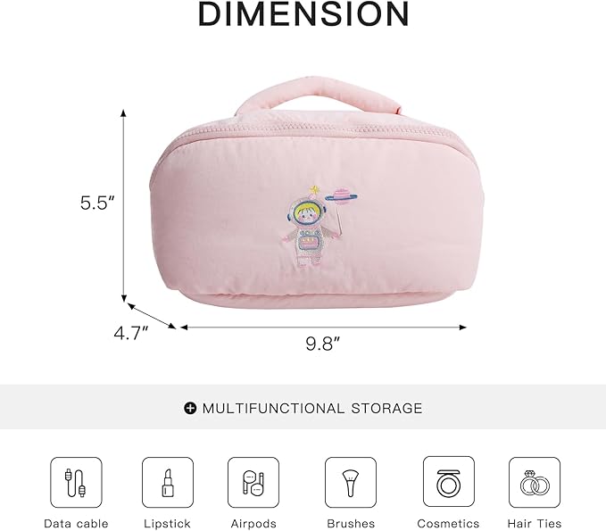 Cute Makeup Bag for Women - Travel Cosmetic Pouch with Large Capacity, Water-Resistant Nylon Make Up Organizer Pink